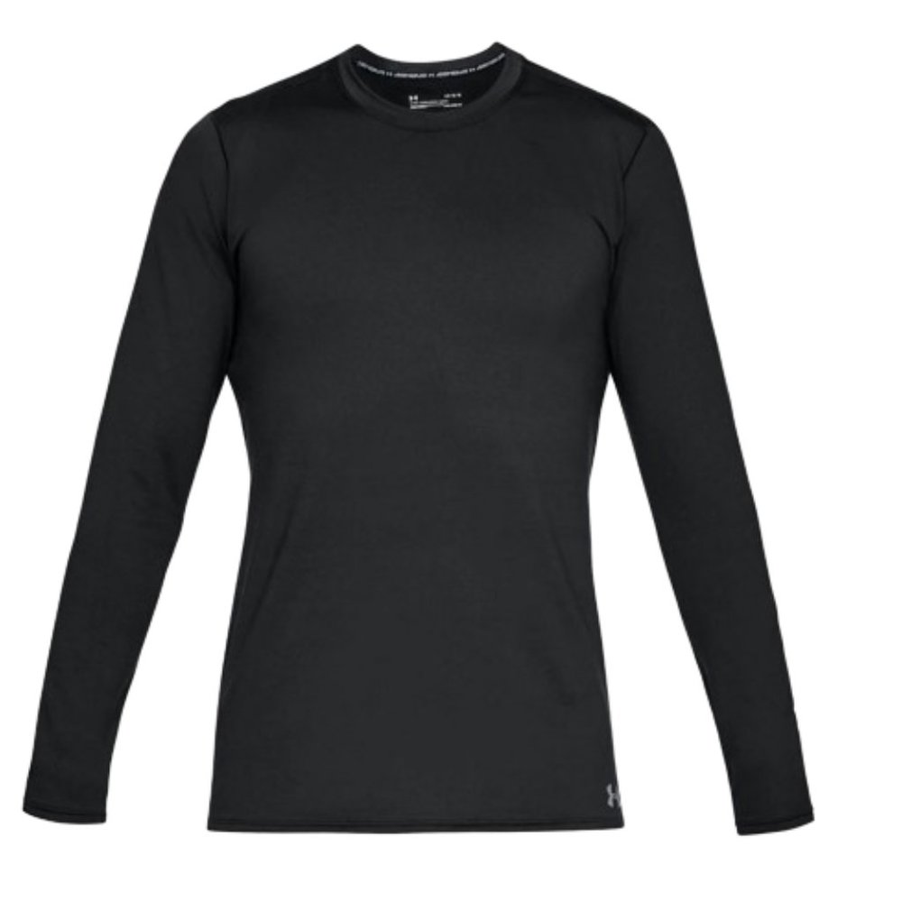 Men's Black Under Armour Coldgear Fitted Crewneck Fleece Lined Long Sleeve